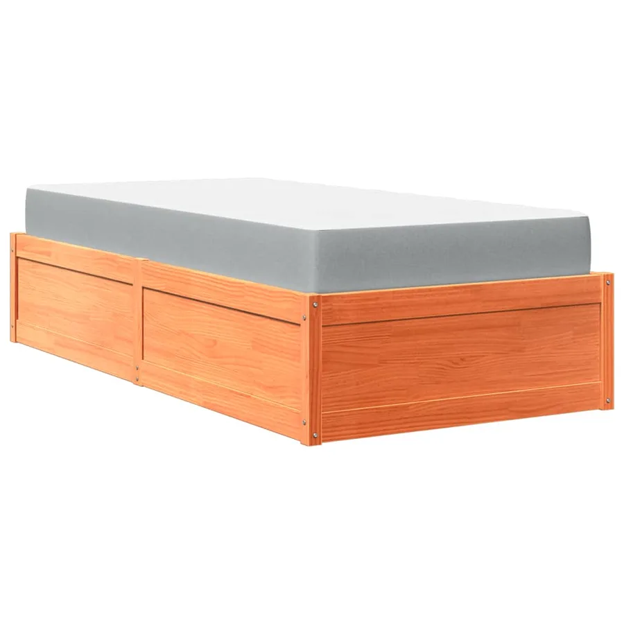 Lit avec matelas cire marron 100x200 cm bois massif de pin - 2
