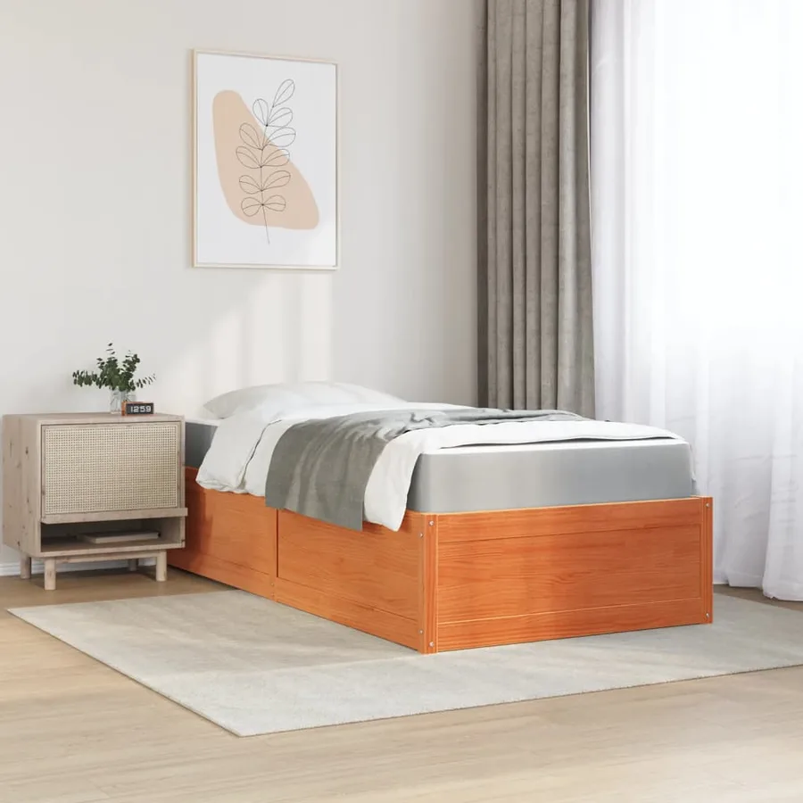 Lit avec matelas cire marron 100x200 cm bois massif de pin - 3