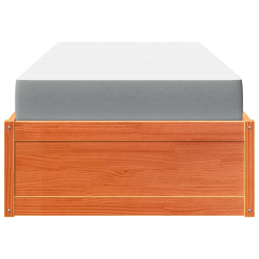 Lit avec matelas cire marron 100x200 cm bois massif de pin - 4