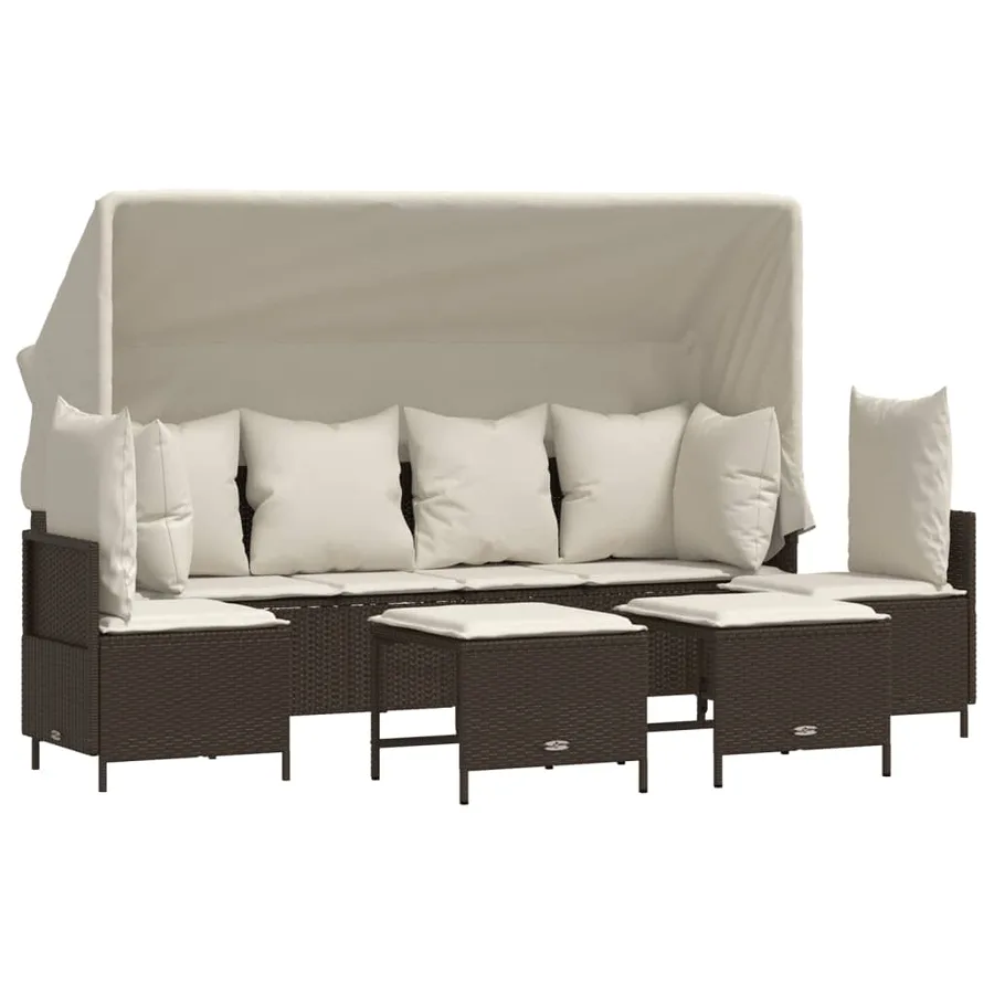 Salon de jardin avec coussins 5 pcs marron résine tressée - 2