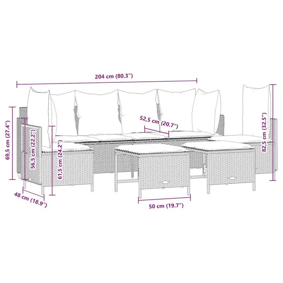Salon de jardin avec coussins 5 pcs marron résine tressée - 7