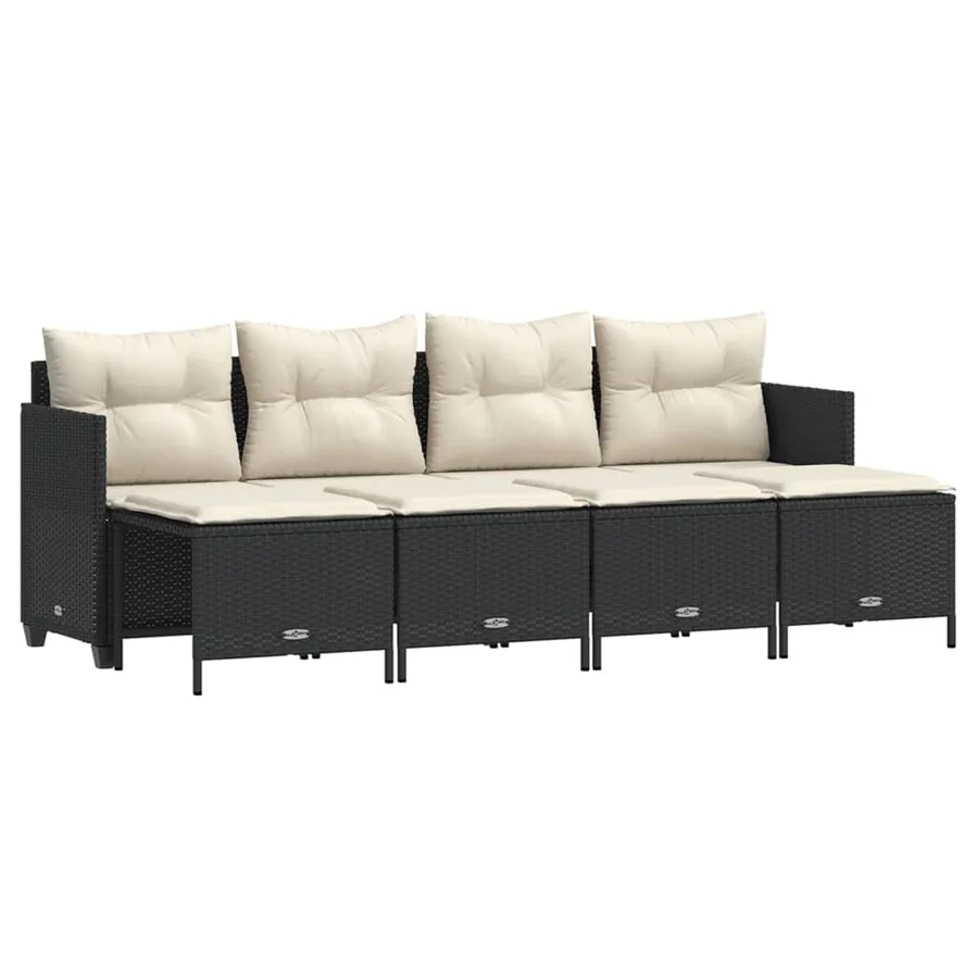 Salon de jardin 5 pcs avec coussins noir résine tressée - 2