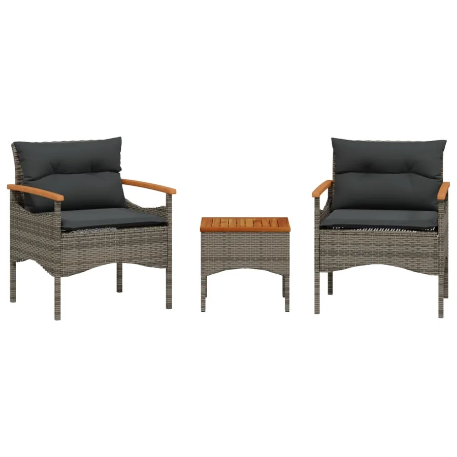 Salon de jardin avec coussins 3 pcs gris résine tressée - 2