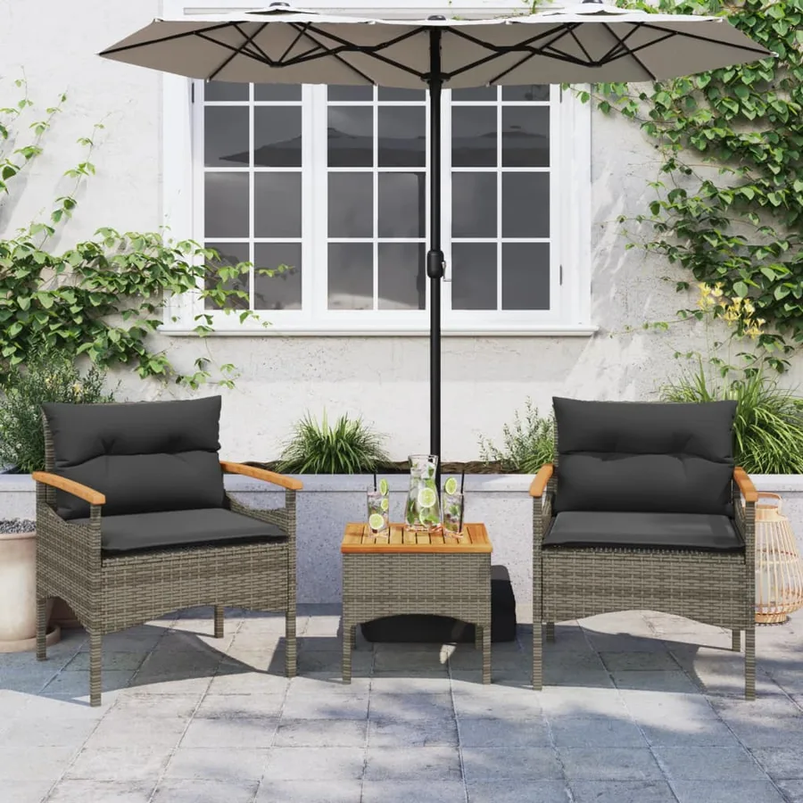 Salon de jardin avec coussins 3 pcs gris résine tressée - 3