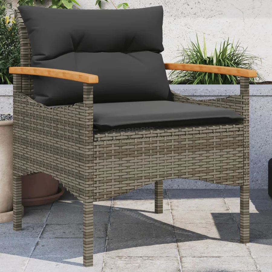 Salon de jardin avec coussins 3 pcs gris résine tressée - 4