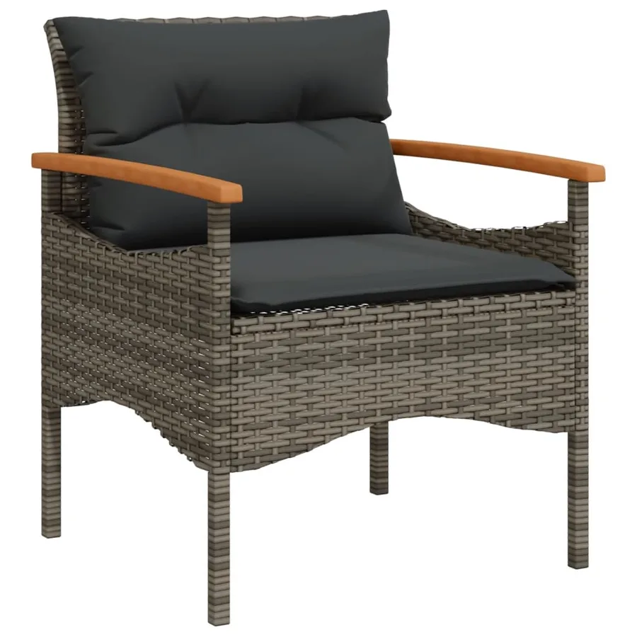 Salon de jardin avec coussins 3 pcs gris résine tressée - 6