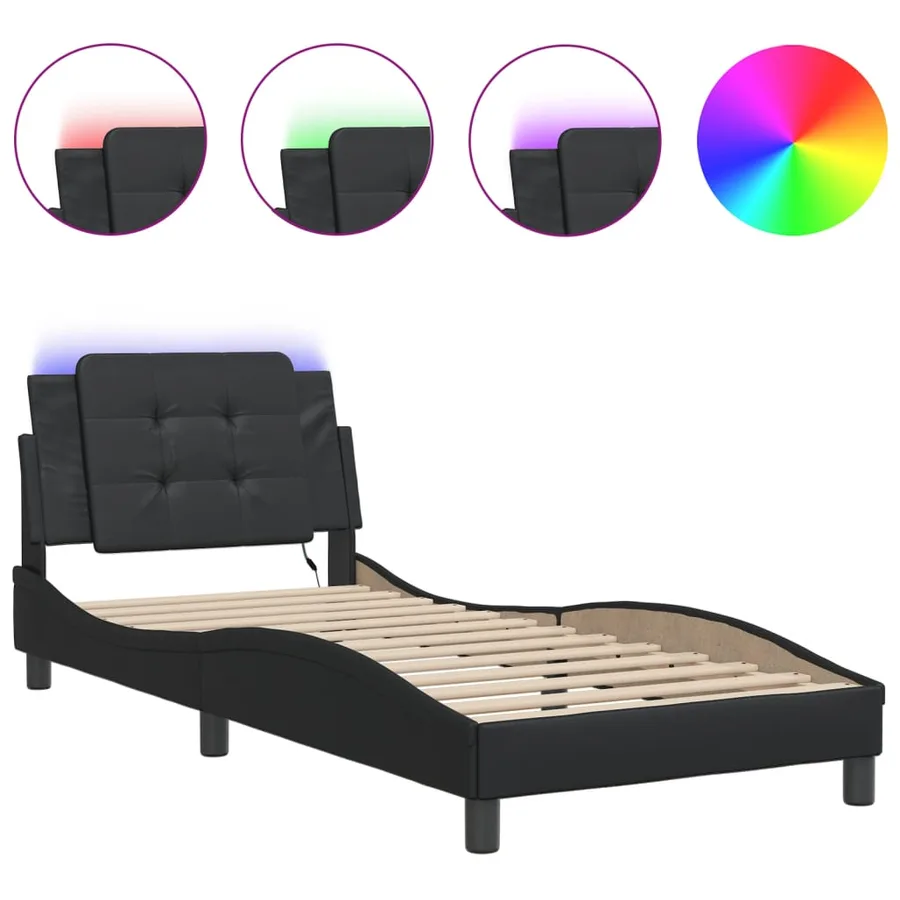 Cadre de lit avec LED sans matelas Zadar noir 100x200 cm - 2