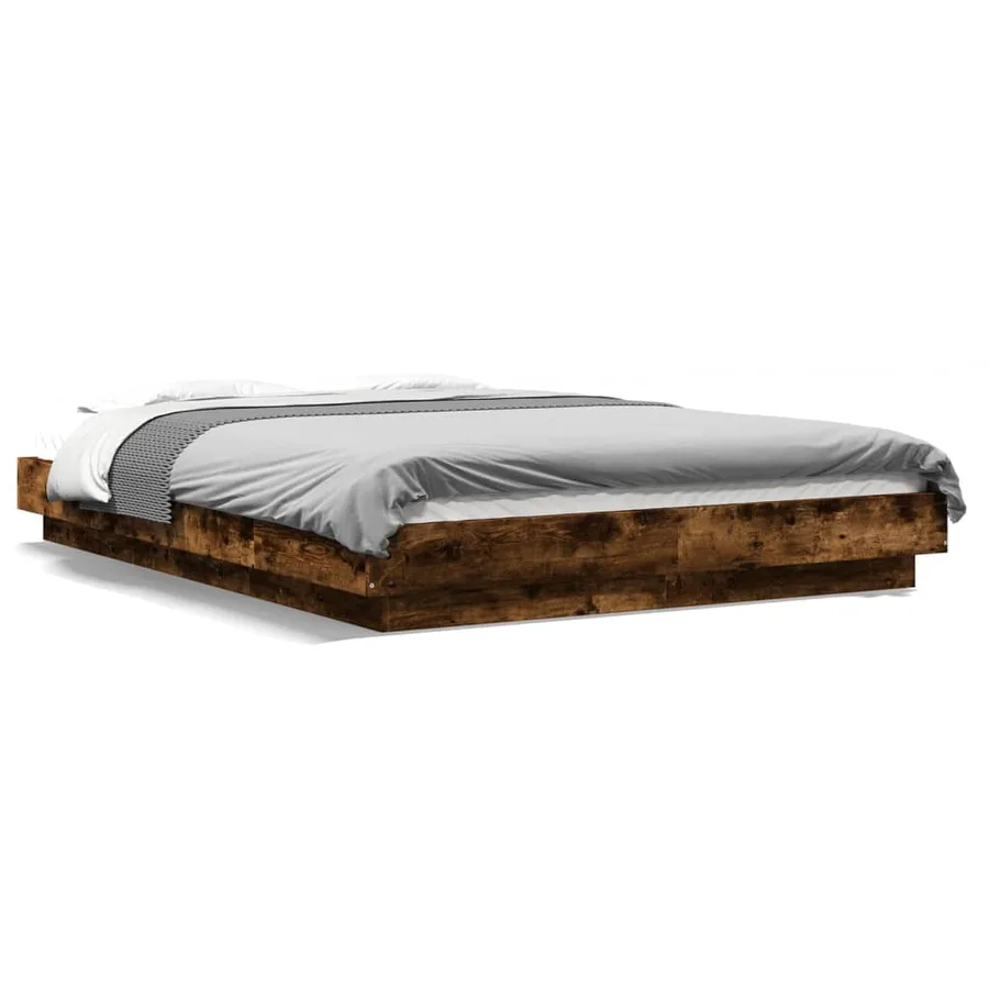 Cadre de lit et lumières LED sans matelas chêne fumé 120x200 cm - 2