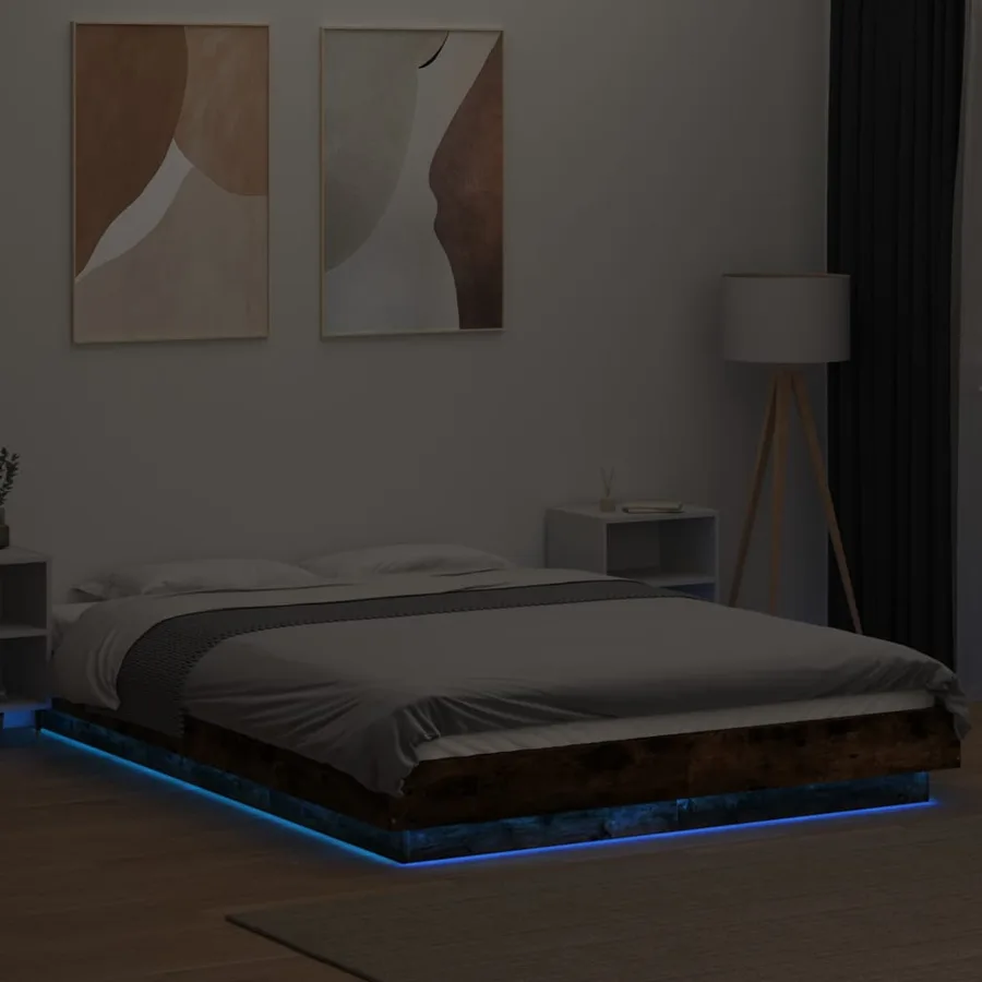 Cadre de lit et lumières LED sans matelas chêne fumé 120x200 cm - 4