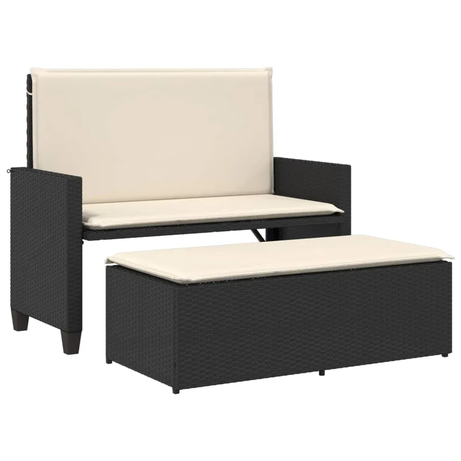 Banc de jardin avec coussins et repose-pied noir résine tressée - 2