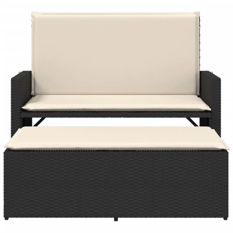 Banc de jardin avec coussins et repose-pied noir résine tressée - 5