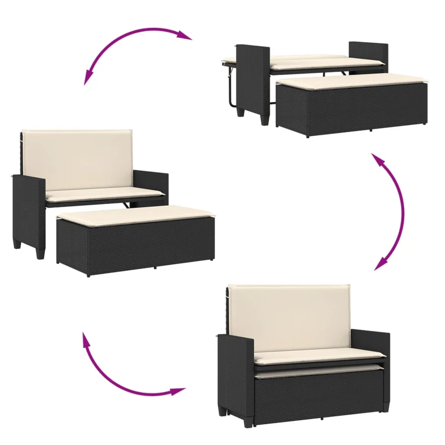 Banc de jardin avec coussins et repose-pied noir résine tressée - 8