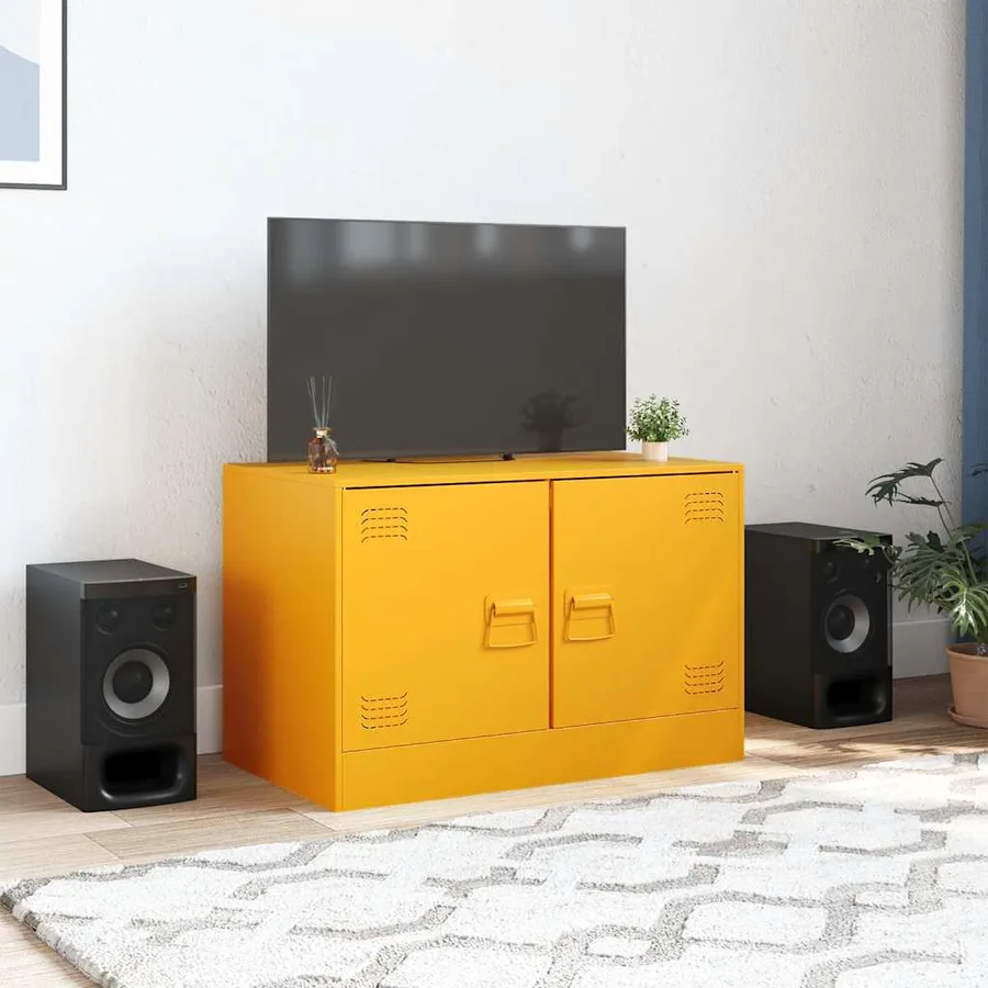 Meuble TV jaune moutarde 67x39x44 cm acier - 3