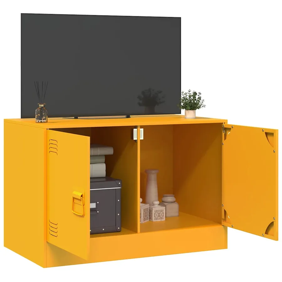 Meuble TV jaune moutarde 67x39x44 cm acier - 4