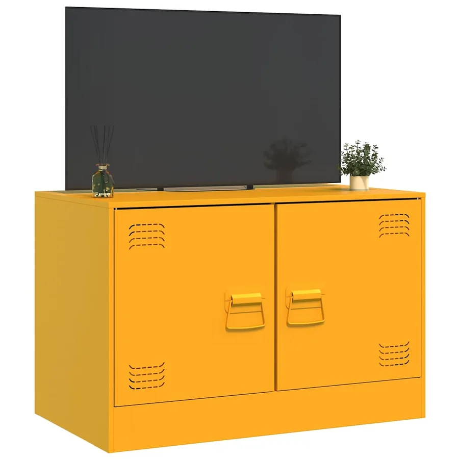 Meuble TV jaune moutarde 67x39x44 cm acier - 5