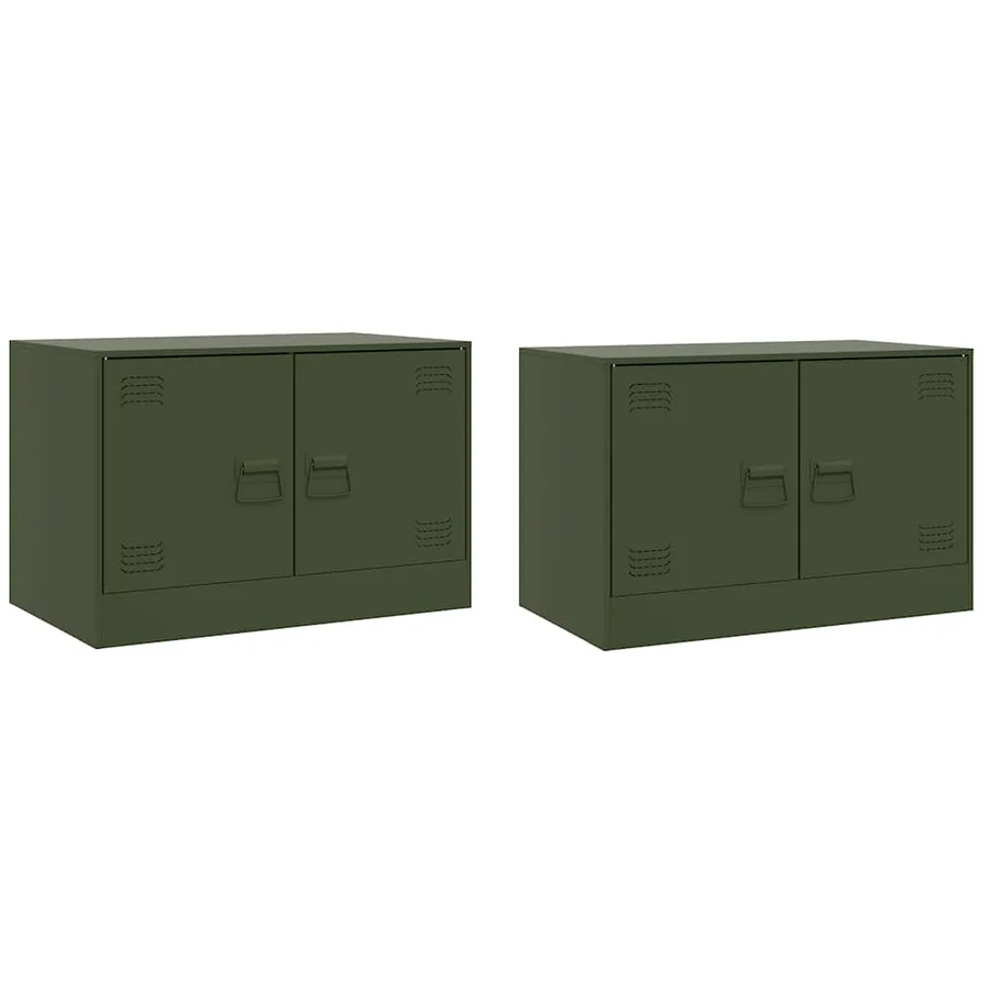 Meubles TV 2 pcs vert olive 67x39x44 cm acier - 2