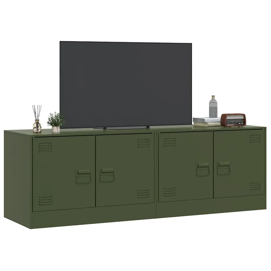 Meubles TV 2 pcs vert olive 67x39x44 cm acier - 4