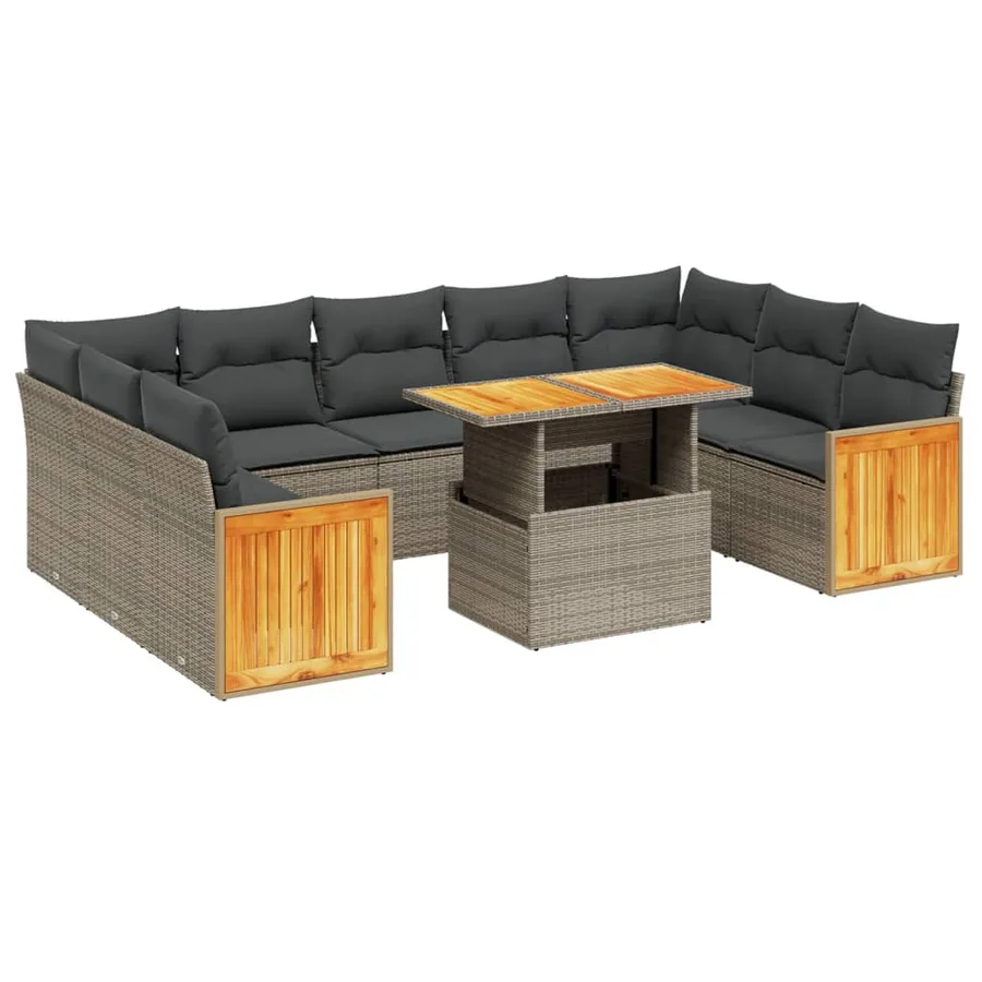 Salon de jardin avec coussins 10 pcs gris résine tressée - 2