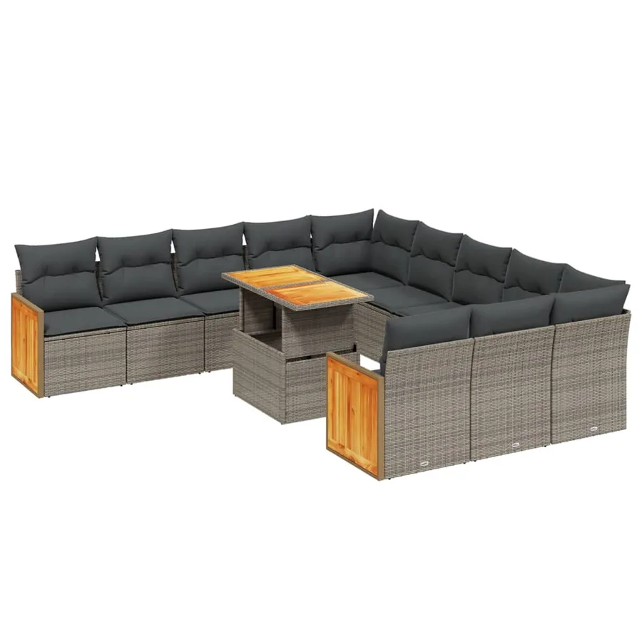 Salon de jardin 11 pcs avec coussins gris résine tressée - 2