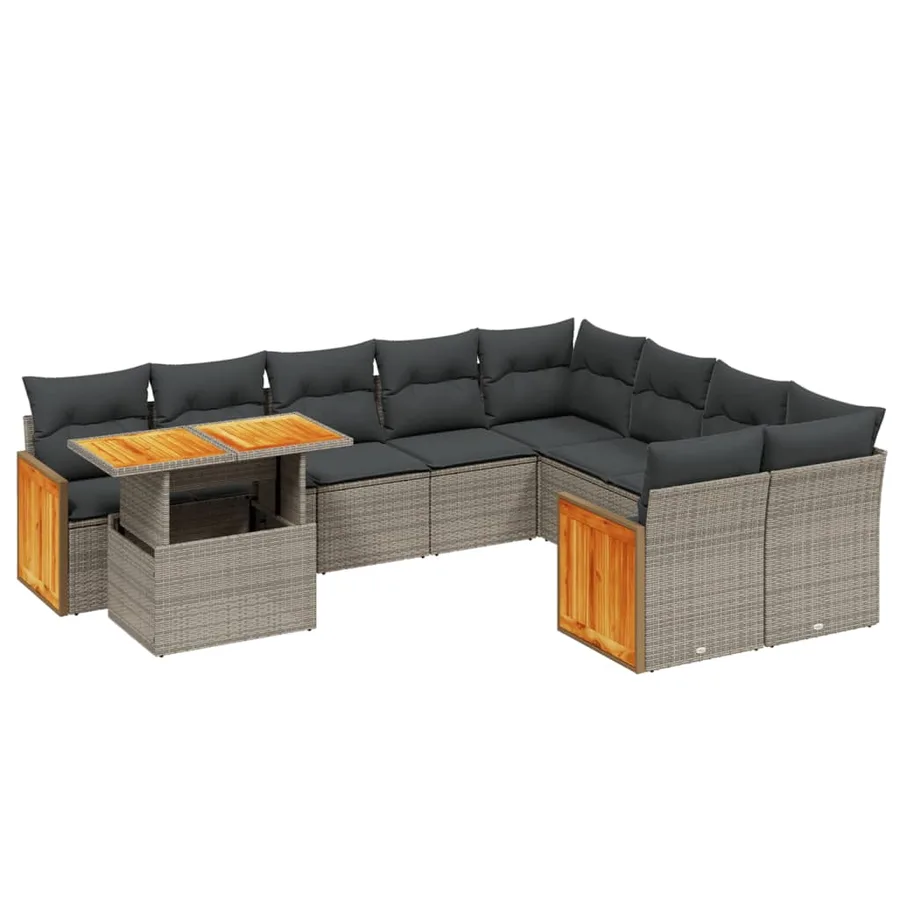 Salon de jardin avec coussins 10 pcs gris résine tressée - 2