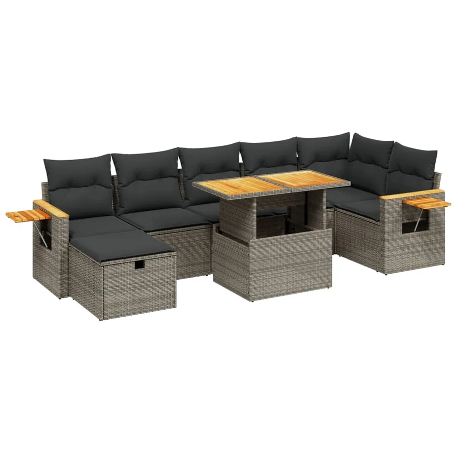 Salon de jardin 8 pcs avec coussins gris résine tressée - 2