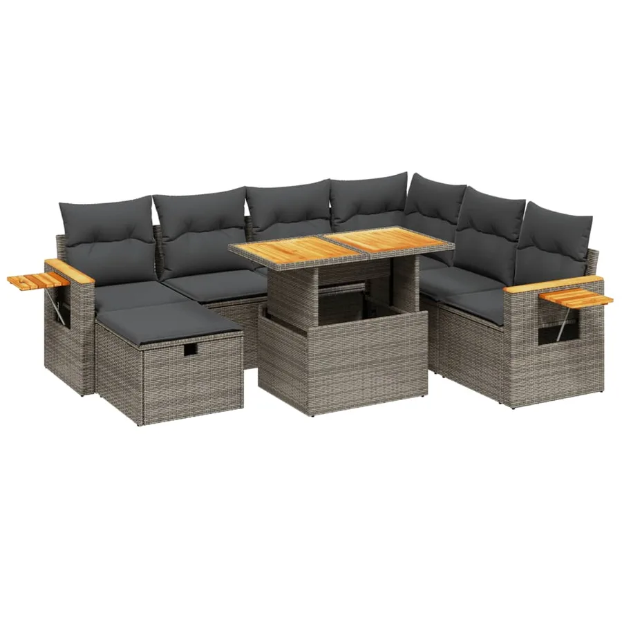 Salon de jardin 8 pcs avec coussins gris résine tressée - 2