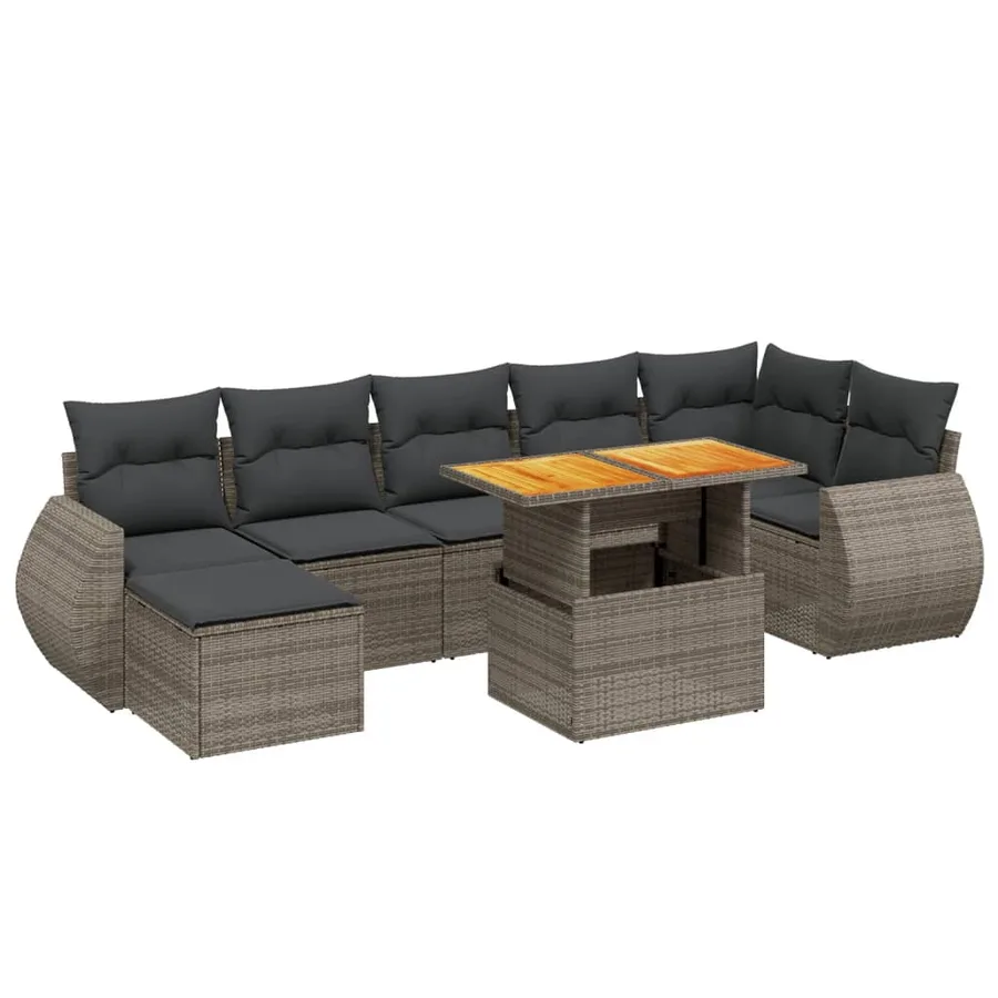 Salon de jardin 8 pcs avec coussins gris résine tressée - 2