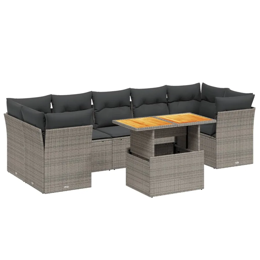 Salon de jardin 8 pcs avec coussins gris résine tressée - 2