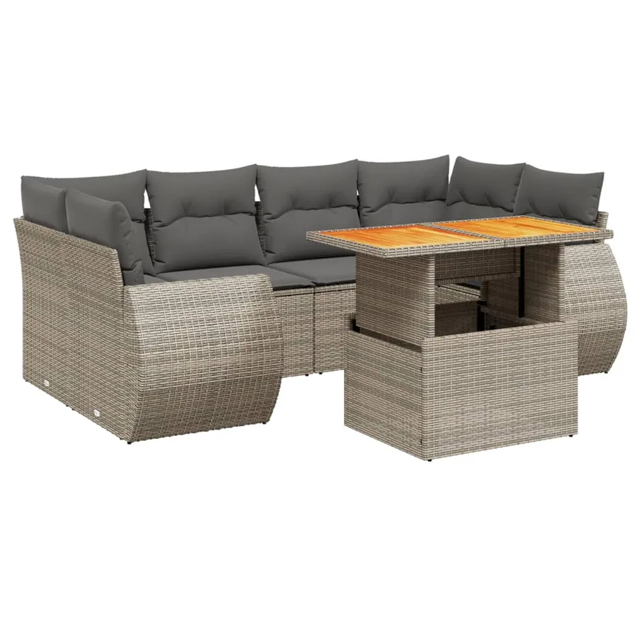 Salon de jardin avec coussins 7 pcs gris résine tressée - 2