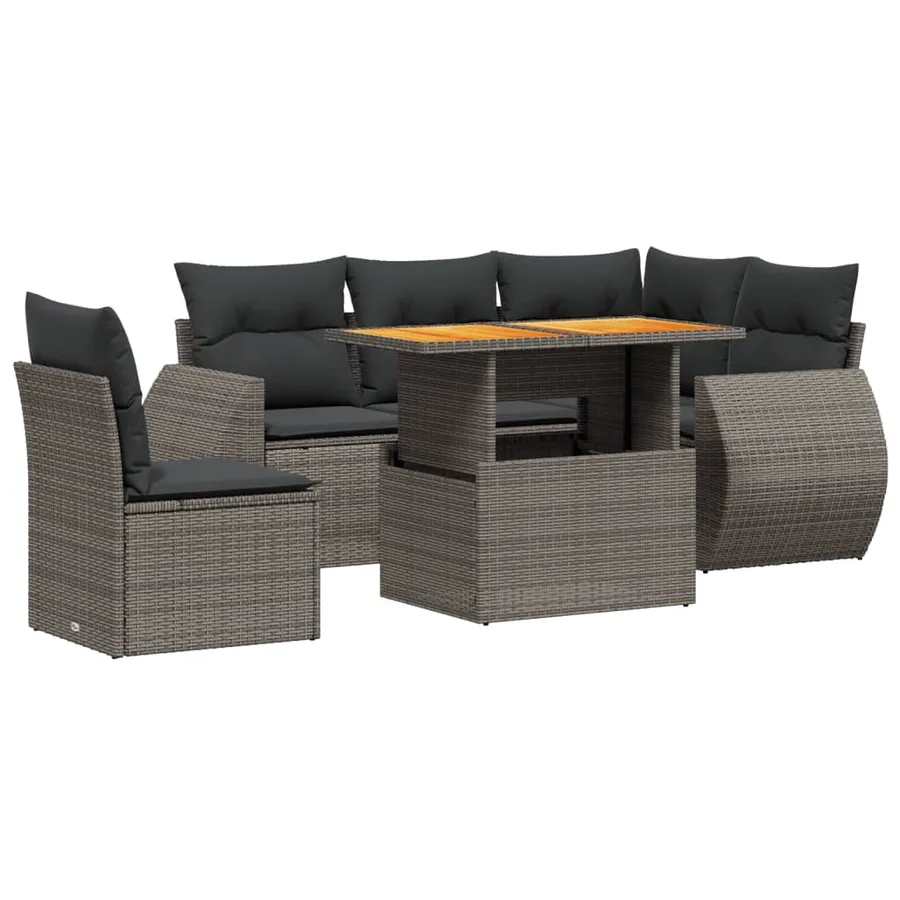 Salon de jardin 6 pcs avec coussins gris résine tressée - 2