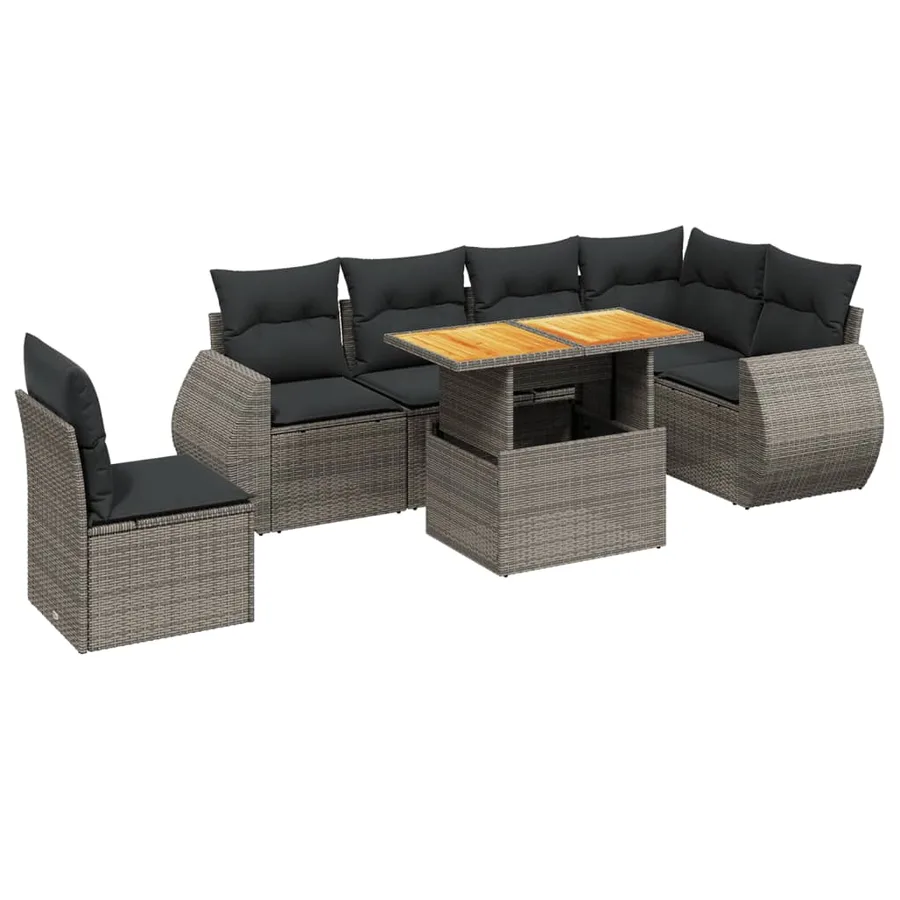 Salon de jardin avec coussins 7 pcs gris résine tressée - 2