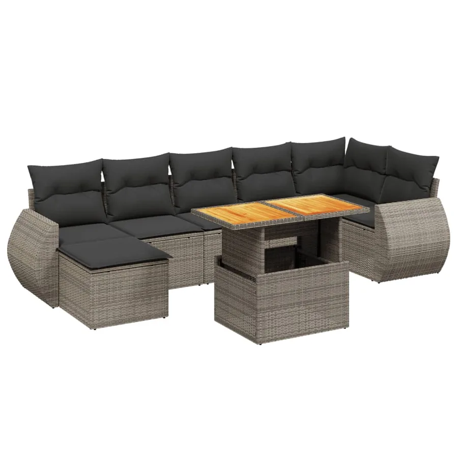 Salon de jardin 8 pcs avec coussins gris résine tressée - 2