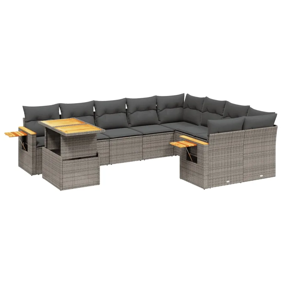 Salon de jardin avec coussins 10 pcs gris résine tressée - 2