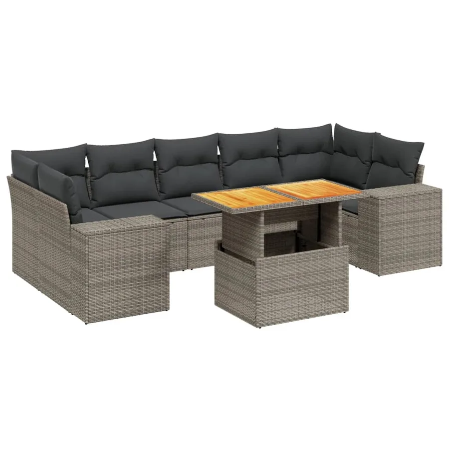 Salon de jardin 8 pcs avec coussins gris résine tressée - 2