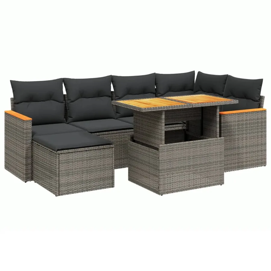 Salon de jardin avec coussins 7 pcs gris résine tressée - 2