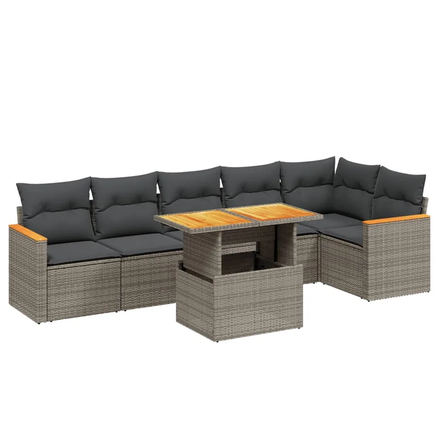 Salon de jardin avec coussins 7 pcs gris résine tressée - 2