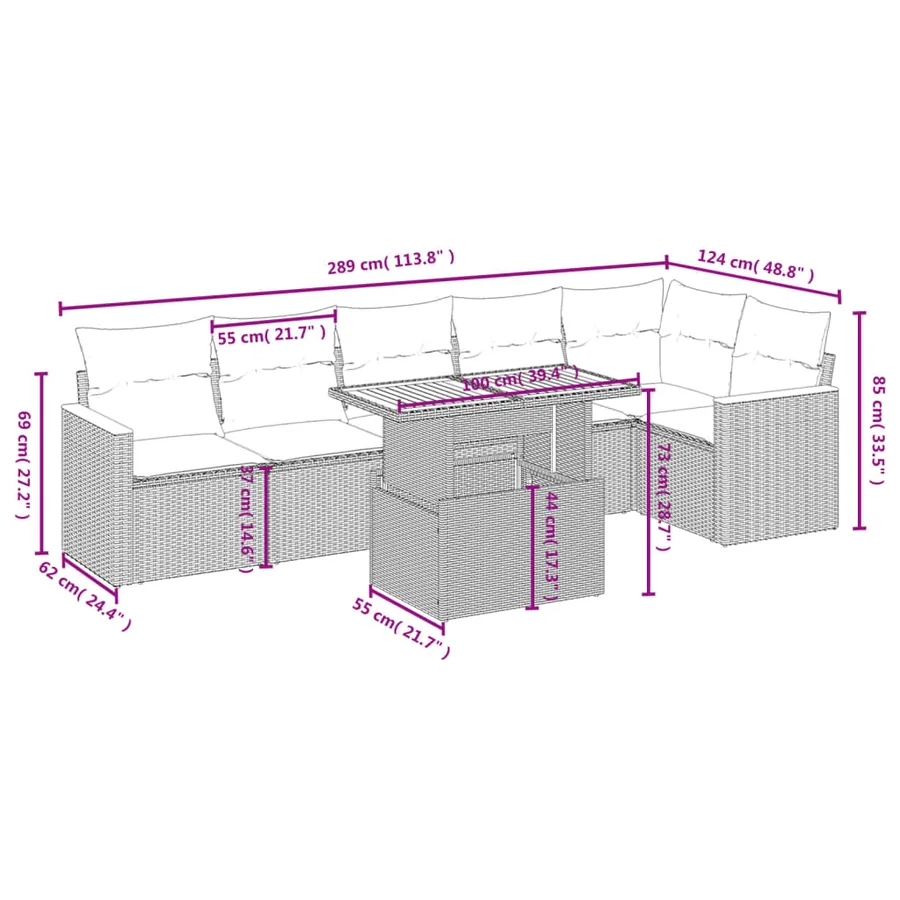 Salon de jardin avec coussins 7 pcs gris résine tressée - 3