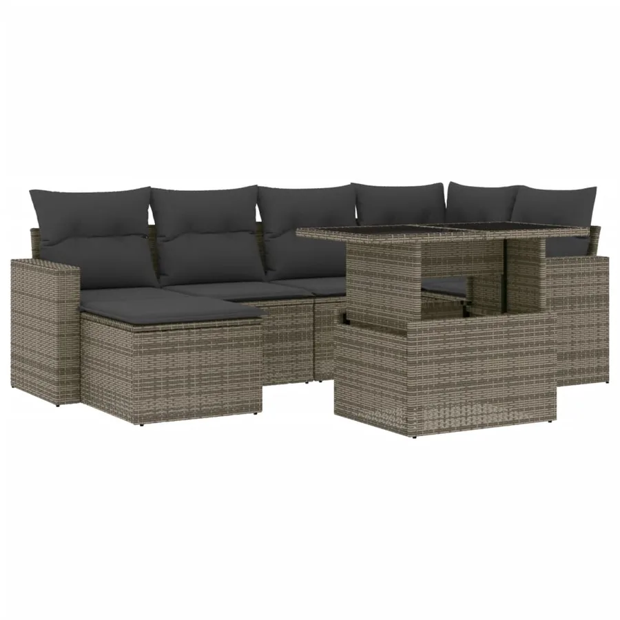 Salon de jardin avec coussins 7 pcs gris résine tressée - 2