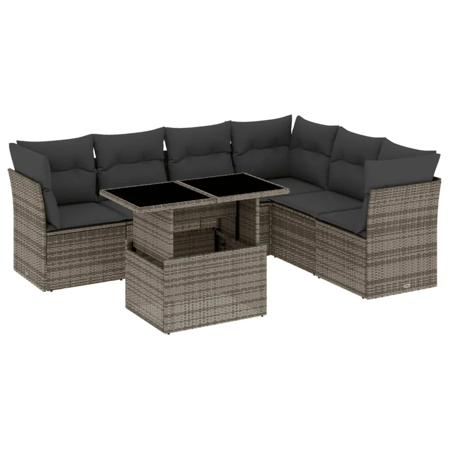 Salon de jardin avec coussins 7 pcs gris résine tressée - 2