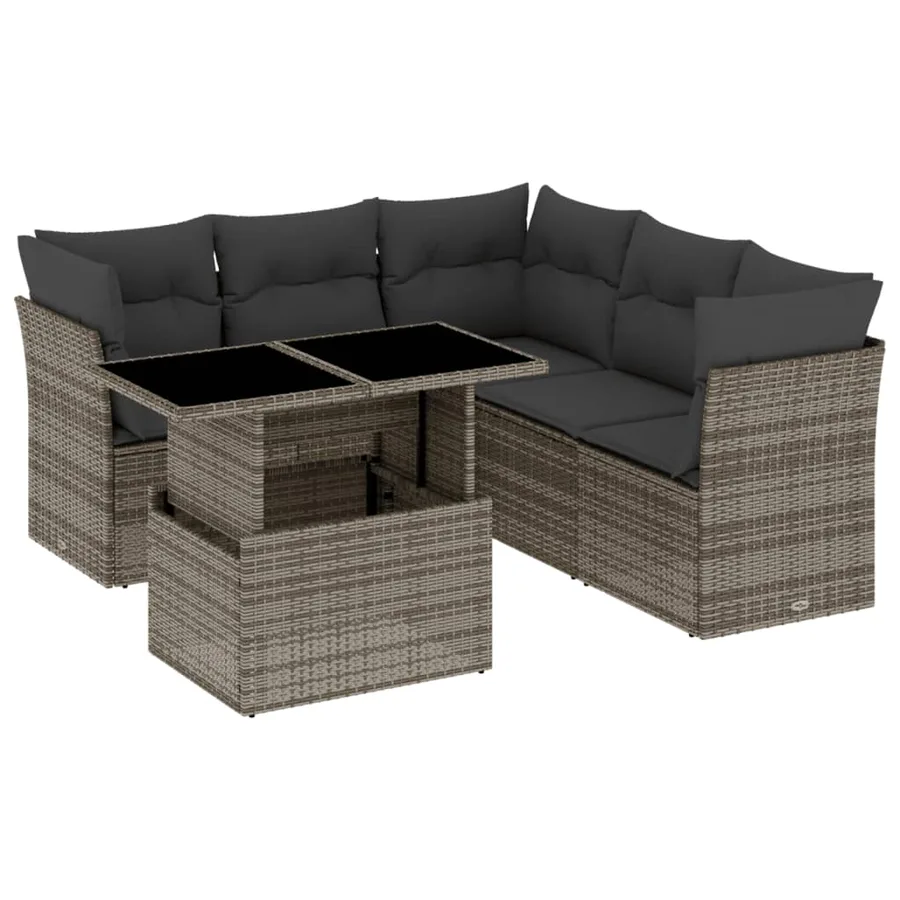 Salon de jardin 6 pcs avec coussins gris résine tressée - 2
