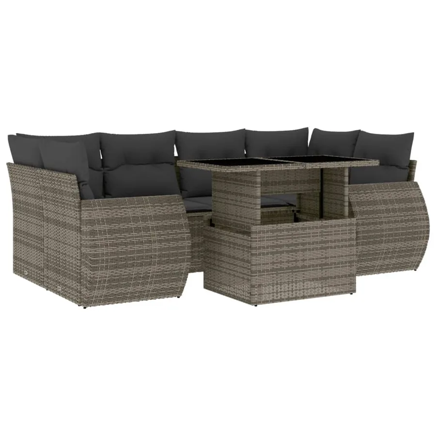 Salon de jardin avec coussins 7 pcs gris résine tressée - 2