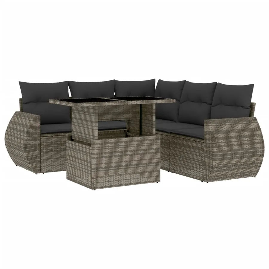 Salon de jardin 6 pcs avec coussins gris résine tressée - 2