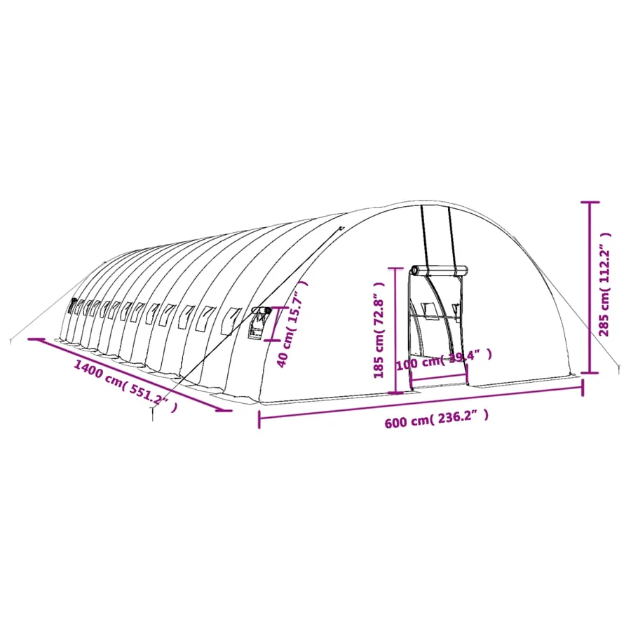 Serre avec cadre en acier vert 84 m² 14x6x2,85 m - 12