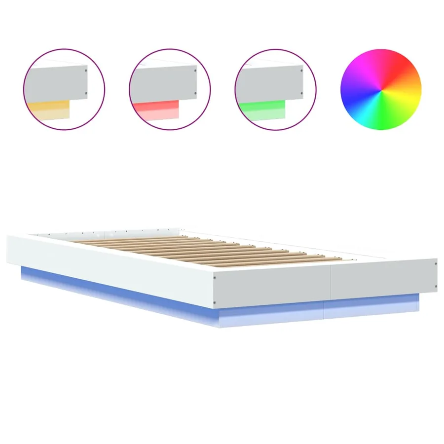 Cadre de lit avec lumières LED sans matelas blanc 75x190 cm - 8