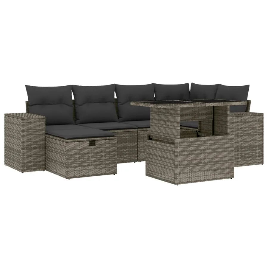 Salon de jardin avec coussins 7 pcs gris résine tressée - 2