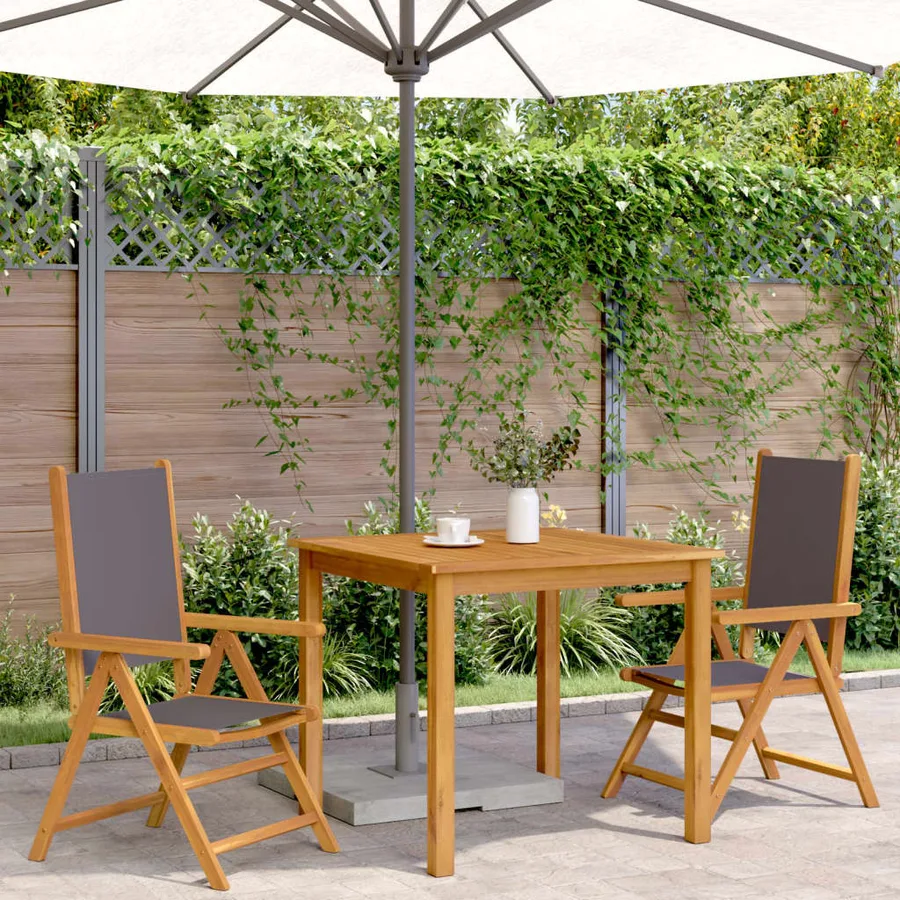 Chaises de jardin lot de 2 anthracite bois acacia massif tissu - 3
