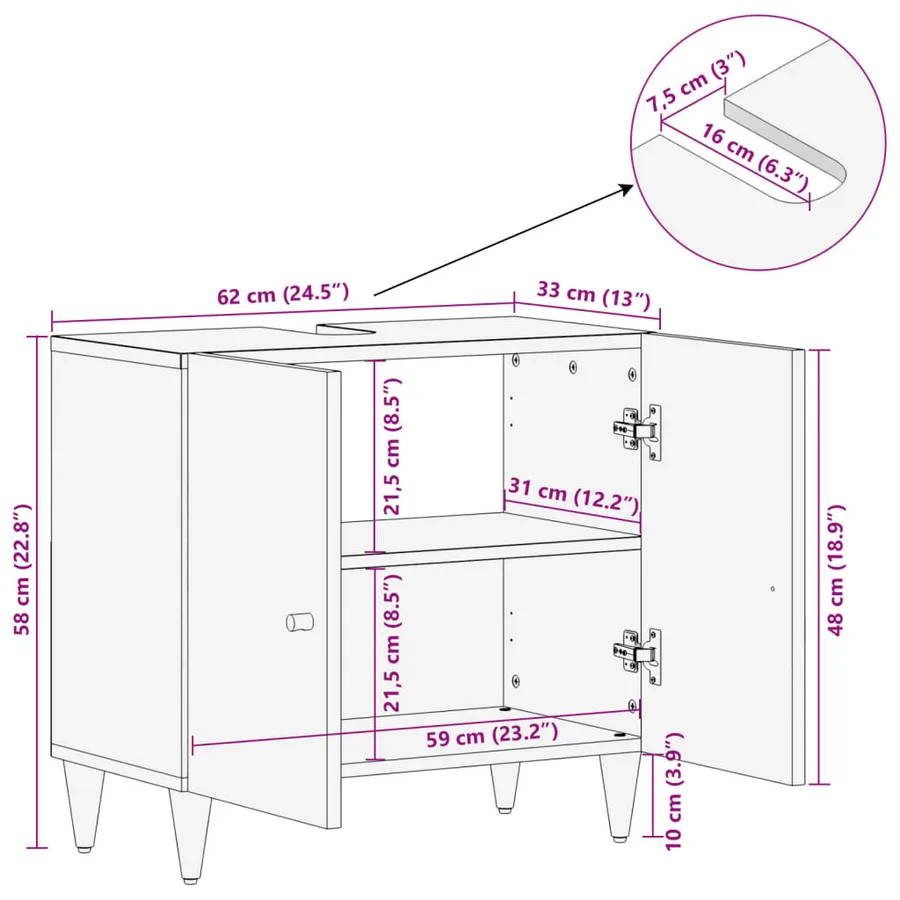 Armoire lavabo de salle de bain bois massif de manguier - 12