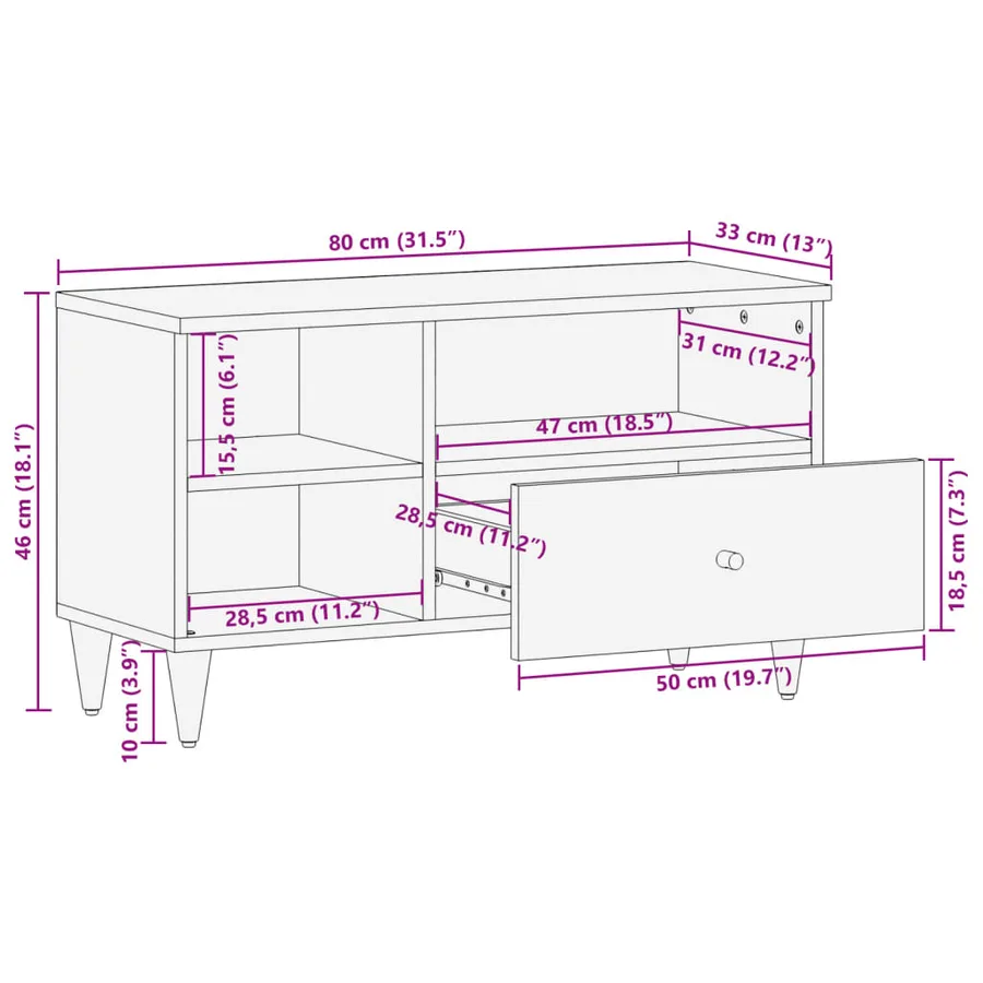 Meuble TV 80x33x46 cm bois massif de manguier - 12