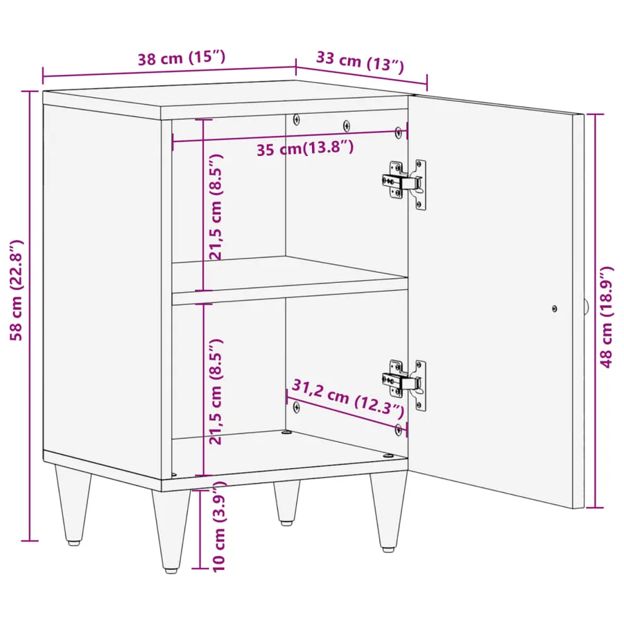 Armoire de salle de bain 38x33x58 cm bois massif de manguier - 12
