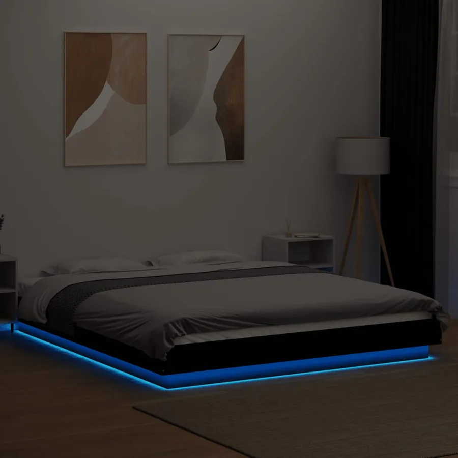 Cadre de lit avec lumières LED sans matelas noir 160x200 cm - 4